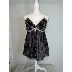 Women’s Black/Pink Chemise Slip Dress Babydoll Medium